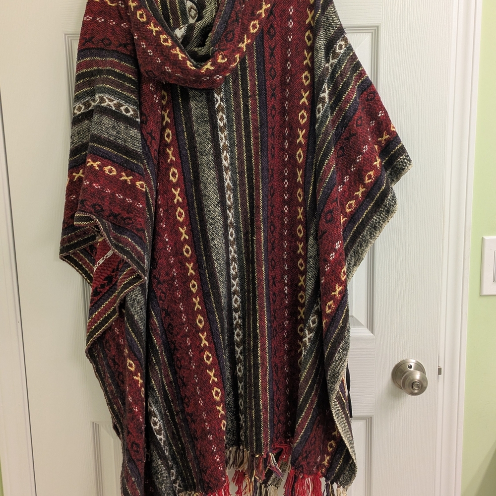 Women's Multicolor Hooded Poncho